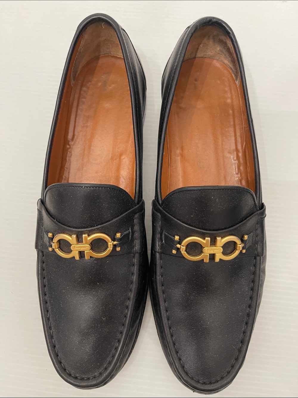 SALVASTORE FERRAGAMO GOLD TONEGANCINI BIT LEATHER DRESS SHOES MENS SIZE 12D
